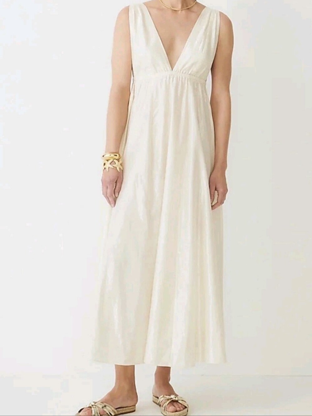 J Crew Plunge Neck Metallic Beach Maxi Dress 2X Resort Greek Goddess NEW